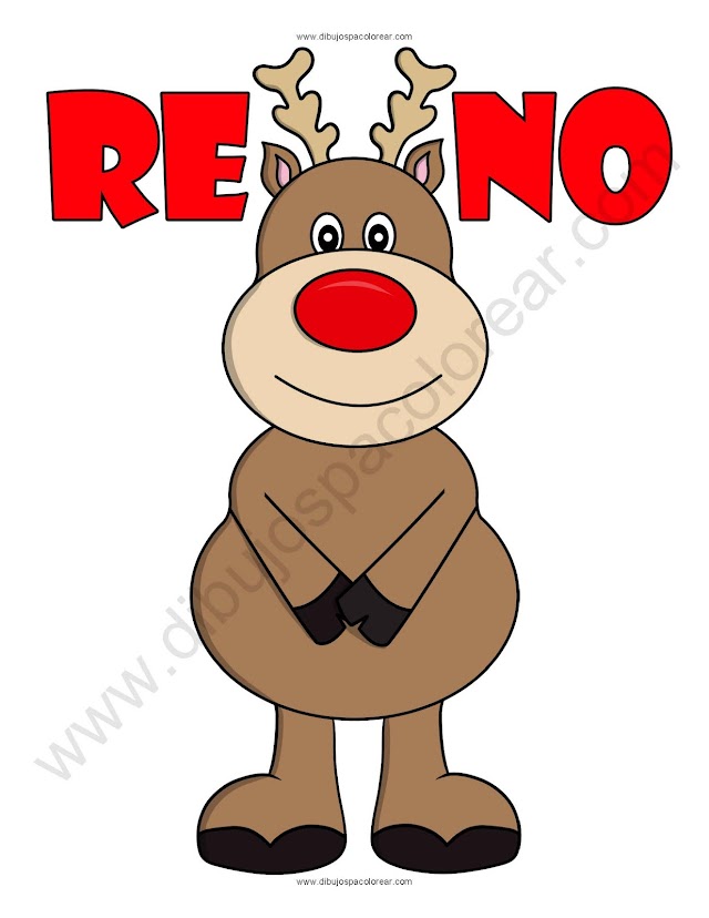 Reno de Santa Claus dibujo a color y para colorear Navidad